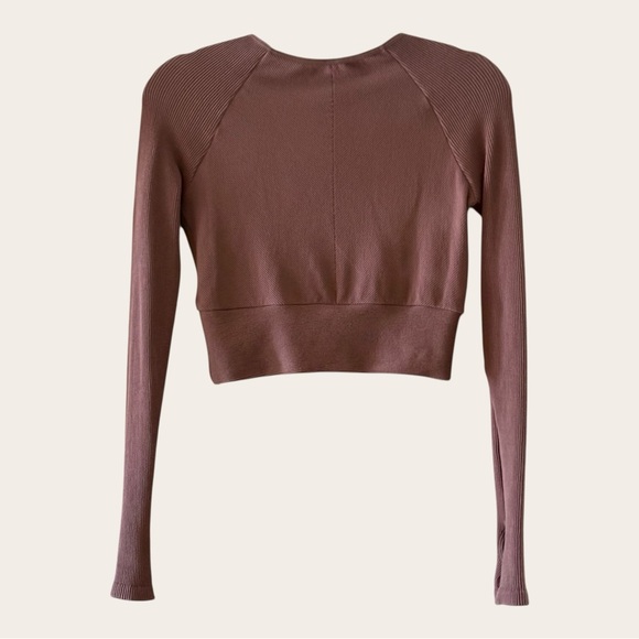 BALANCE ATHLETICA Infinity Vitality Wrap Ribbed Crop Top | Mauve Brown |  Medium - Picture 9 of 11